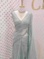Crushed silk with piramid like cut bead and stone work and scallop border - Image 20