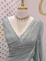 Crushed silk with piramid like cut bead and stone work and scallop border - Image 21