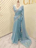 Crushed silk with small sequence floral and scallop border - Image 37