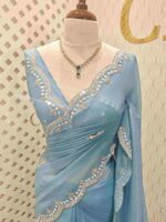 Crushed silk with small sequence floral and scallop border - Image 35