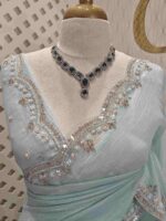 Crushed silk with small sequence floral and scallop border - Image 24
