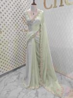 Crushed silk with small sequence floral and scallop border - Image 4