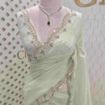 Crushed silk with small sequence floral and scallop border