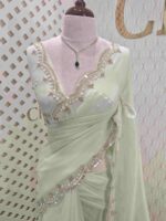 Crushed silk with small sequence floral and scallop border