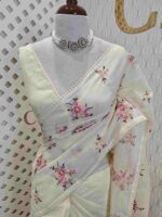 Net kota with satin thread flower bunch embroidery pattern - Image 8