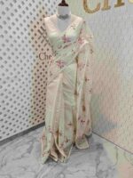 Net kota with satin thread flower bunch embroidery pattern - Image 10