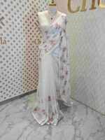 Net kota with satin thread flower bunch embroidery pattern - Image 7