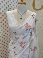 Net kota with satin thread flower bunch embroidery pattern - Image 5