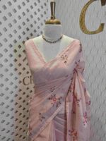 Net kota with satin thread flower bunch embroidery pattern