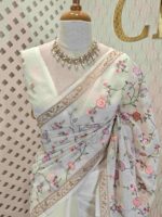 Net Kota with multi colour floral jaal embroidery design
