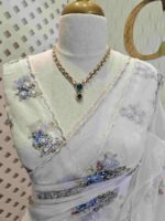 Organza with random floral digital print and sequences, beads design - Image 3