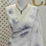 Organza with random floral digital print and sequences, beads design