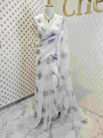 Organza with random floral digital print and sequences, beads design - Image 4