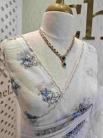 Organza with random floral digital print and sequences, beads design - Image 2