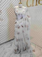 Organza with random floral digital print and sequences, beads design - Image 7