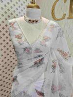 Organza with random floral digital print and sequences, beads design - Image 5