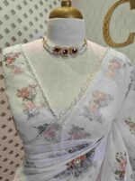 Organza with random floral digital print and sequences, beads design - Image 6