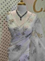 Organza with random floral digital print and sequences, beads design - Image 8