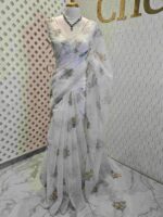 Organza with random floral digital print and sequences, beads design - Image 10