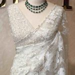 Organza with big floral applique and pearls, beads veiny design