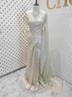 Tissue organza with oval shape thread and sequence work on border - Image 10