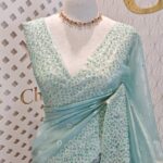 Tissue organza with oval shape thread and sequence work on border