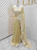 Tissue organza with oval shape thread and sequence work on border - Image 7