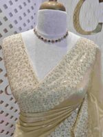 Tissue organza with oval shape thread and sequence work on border - Image 6