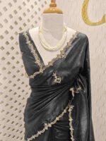 Crushed silk with floral beads motifs and scallop border - Image 7