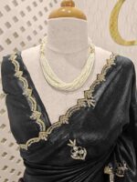Crushed silk with floral beads motifs and scallop border - Image 8