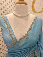 Crushed silk with floral beads motifs and scallop border - Image 11