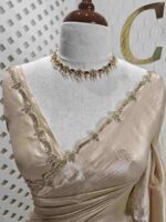 Crushed silk with floral beads motifs and scallop border - Image 5