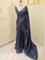 Crushed silk with floral beads motifs and scallop border - Image 15
