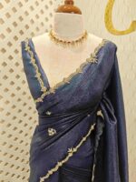Crushed silk with floral beads motifs and scallop border - Image 13