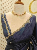 Crushed silk with floral beads motifs and scallop border - Image 14