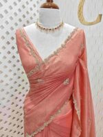 Crushed silk with floral beads motifs and scallop border - Image 16