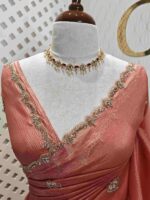 Crushed silk with floral beads motifs and scallop border - Image 17
