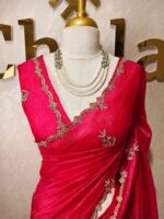 Crushed silk with floral beads motifs and scallop border - Image 40