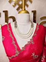 Crushed silk with floral beads motifs and scallop border - Image 41