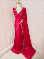 Crushed silk with floral beads motifs and scallop border - Image 42