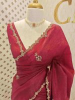 Crushed silk with floral beads motifs and scallop border - Image 19