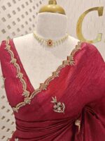 Crushed silk with floral beads motifs and scallop border - Image 20