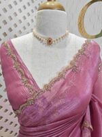 Crushed silk with floral beads motifs and scallop border - Image 26
