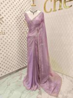 Crushed silk with floral beads motifs and scallop border - Image 24