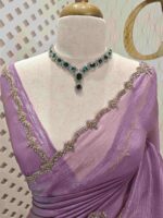 Crushed silk with floral beads motifs and scallop border - Image 23