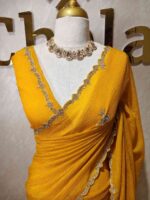Crushed silk with floral beads motifs and scallop border - Image 43