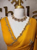 Crushed silk with floral beads motifs and scallop border - Image 44