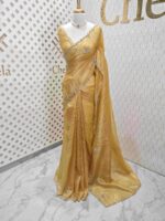 Crushed silk with floral beads motifs and scallop border - Image 30