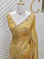 Crushed silk with floral beads motifs and scallop border - Image 28