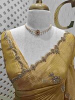 Crushed silk with floral beads motifs and scallop border - Image 29